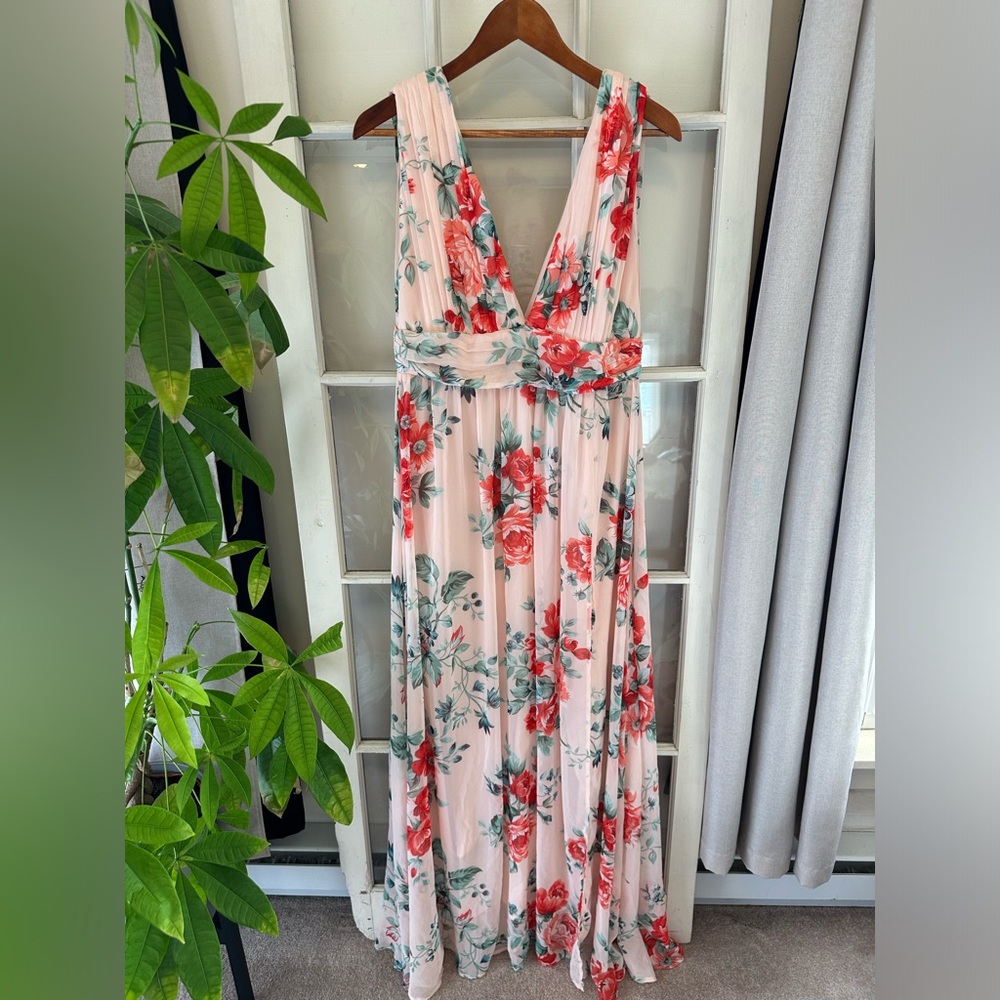 NWT LuLu’s Garden Meandering Blush Floral Print Maxi Dress